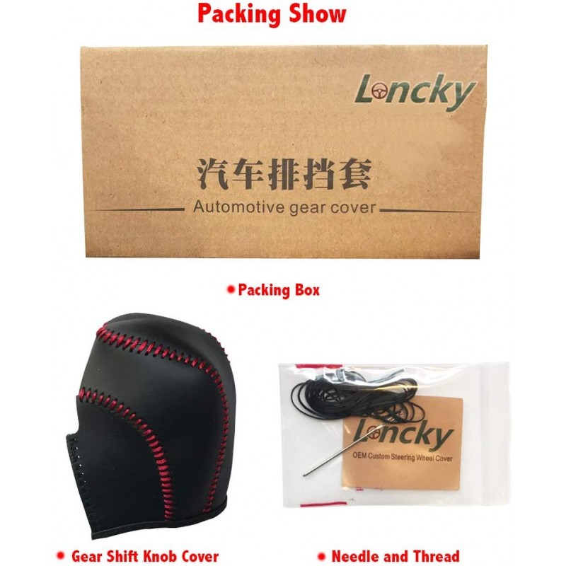 Loncky Black Genuine Leather Custom Car Gear Shift Knob Cover for Ford